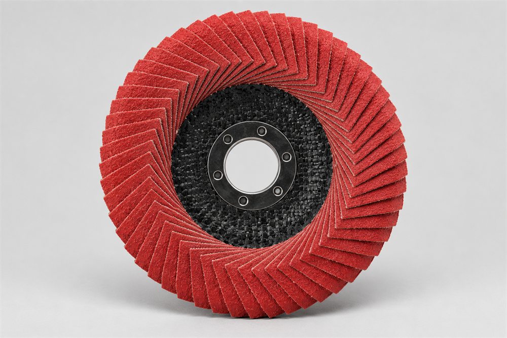Angled flap disc with conical abrasive face