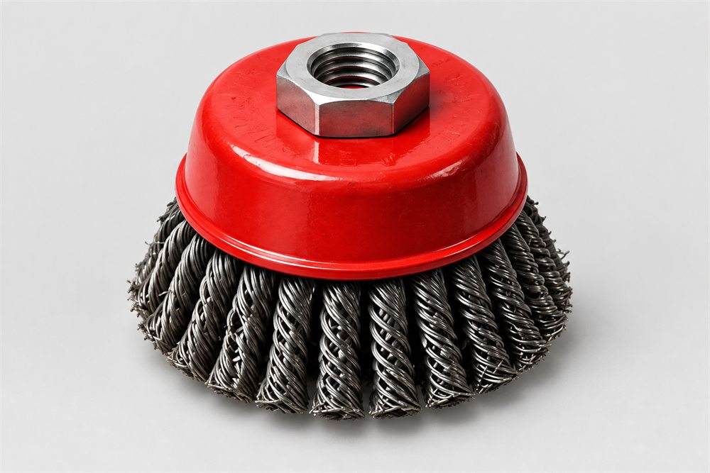 Cup-shaped wire brush attachment