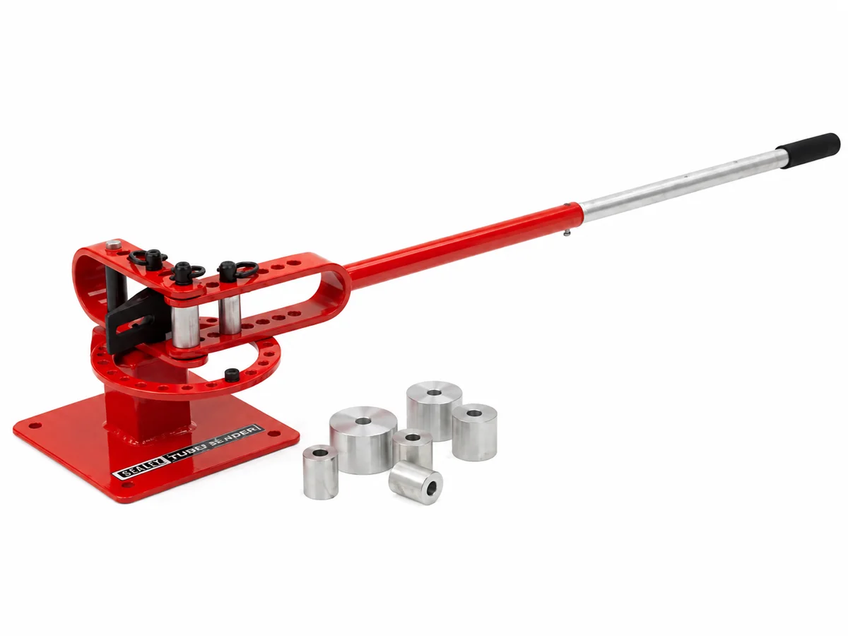 Compact bench-mounted parts bender with its forming dies