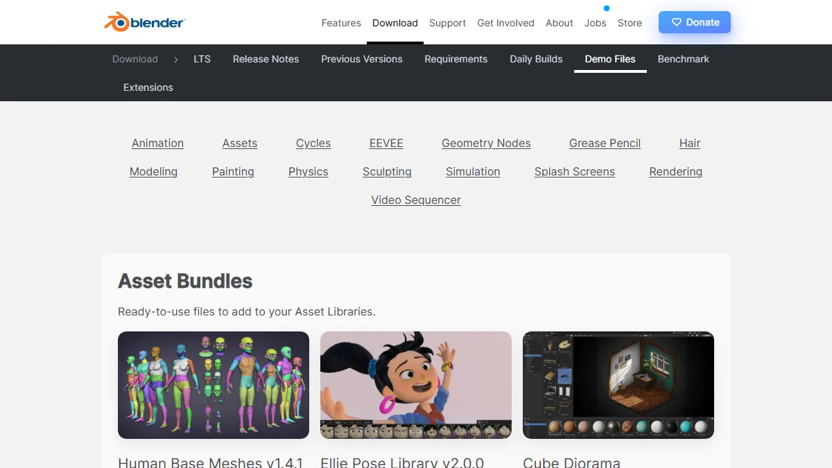Blender Demo Files website preview