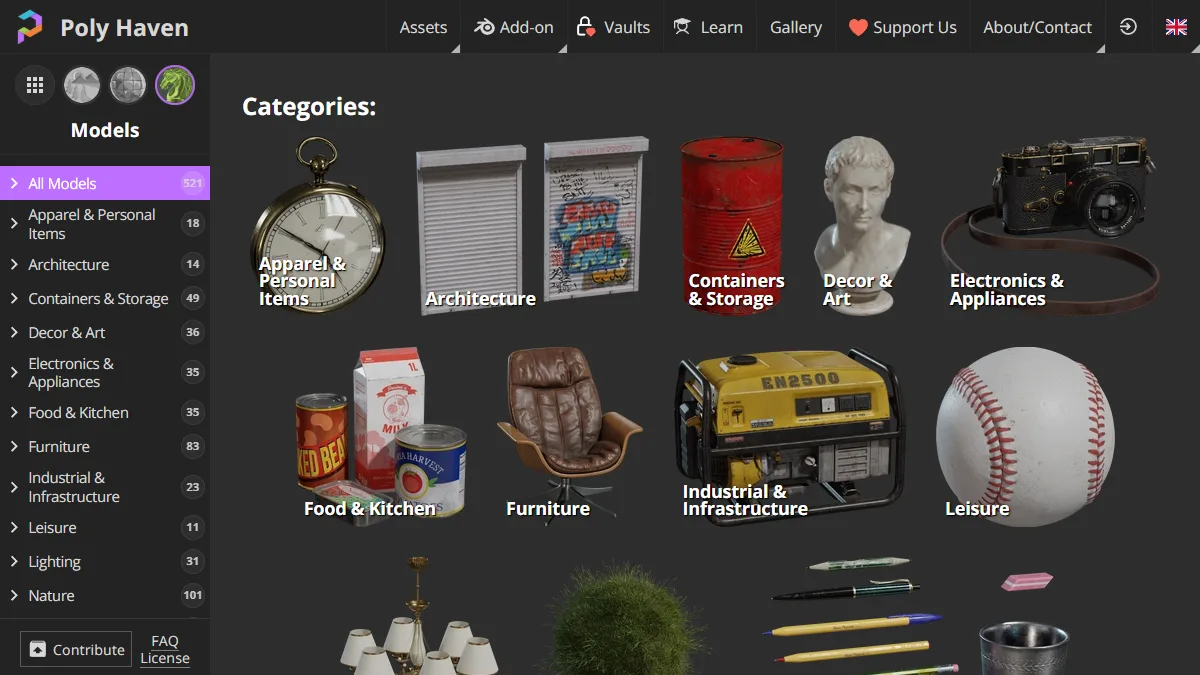 Poly Haven Models website preview
